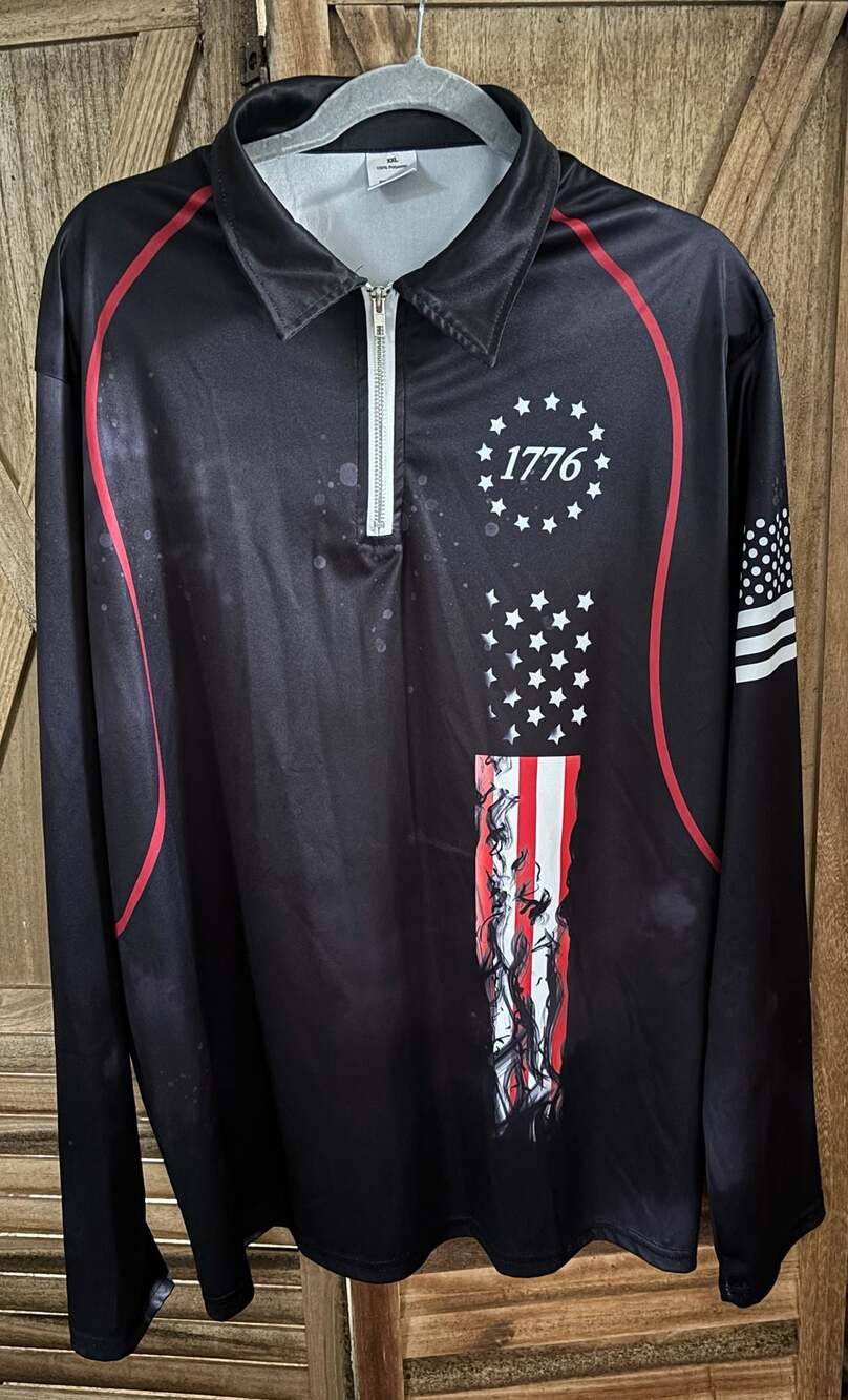 Men's 1776 Distressed American Flag Quarter Zip Long Sleeve Polo Shirt - XXL